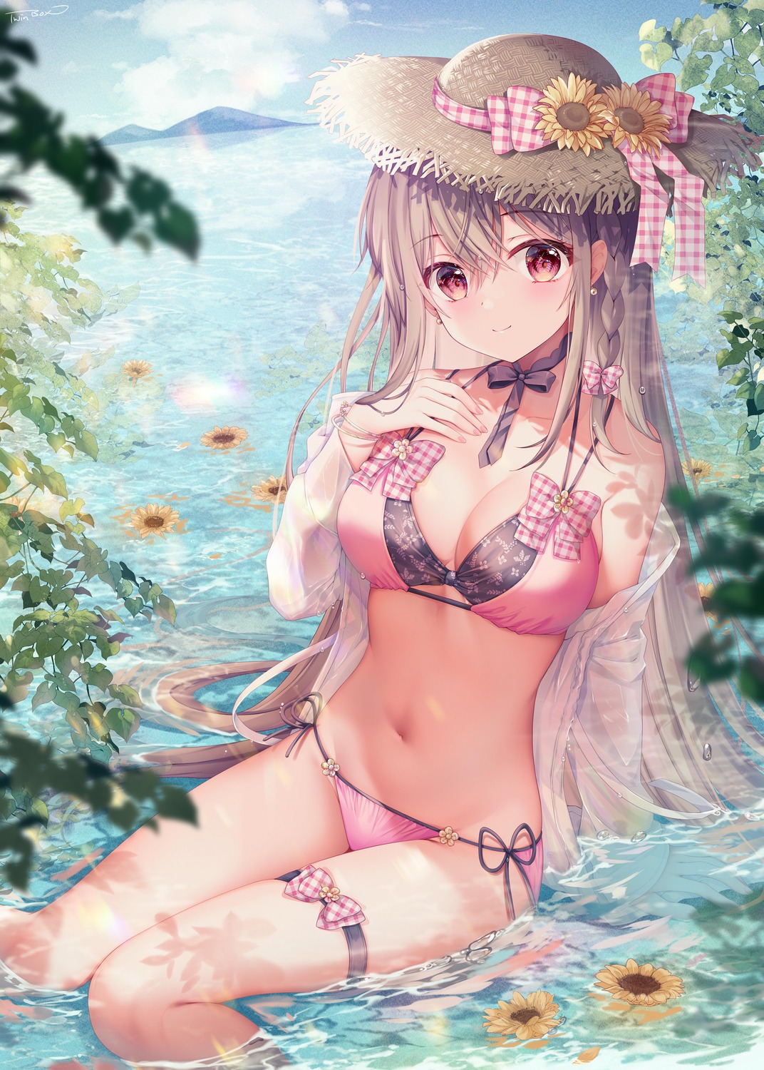 bikini garter maeda_shiori open_shirt see_through swimsuits twinbox twinbox_school wet