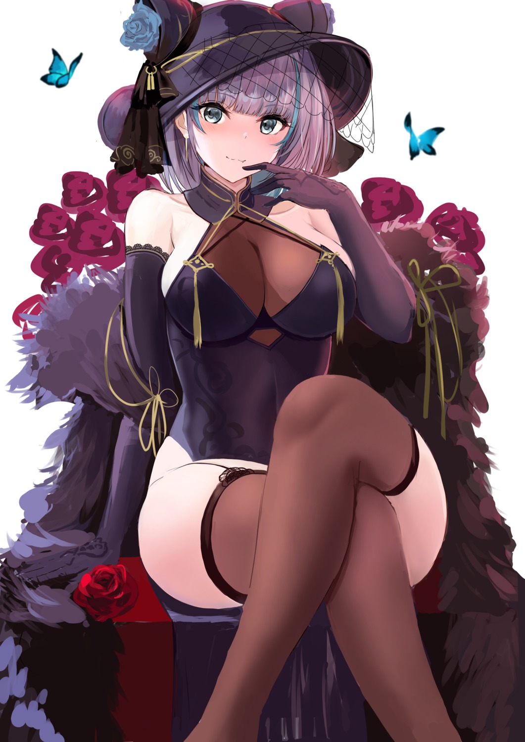 azur_lane cheshire_(azur_lane) chinadress no_bra see_through stockings thighhighs zyousha333