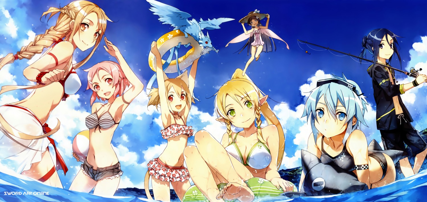 abec alfheim_online animal_ears asuna_(sword_art_online) bikini cleavage fairy gun_gale_online kirito leafa lisbeth nekomimi pina pointy_ears silica sinon swimsuits sword_art_online tail wings yui_(sword_art_online)