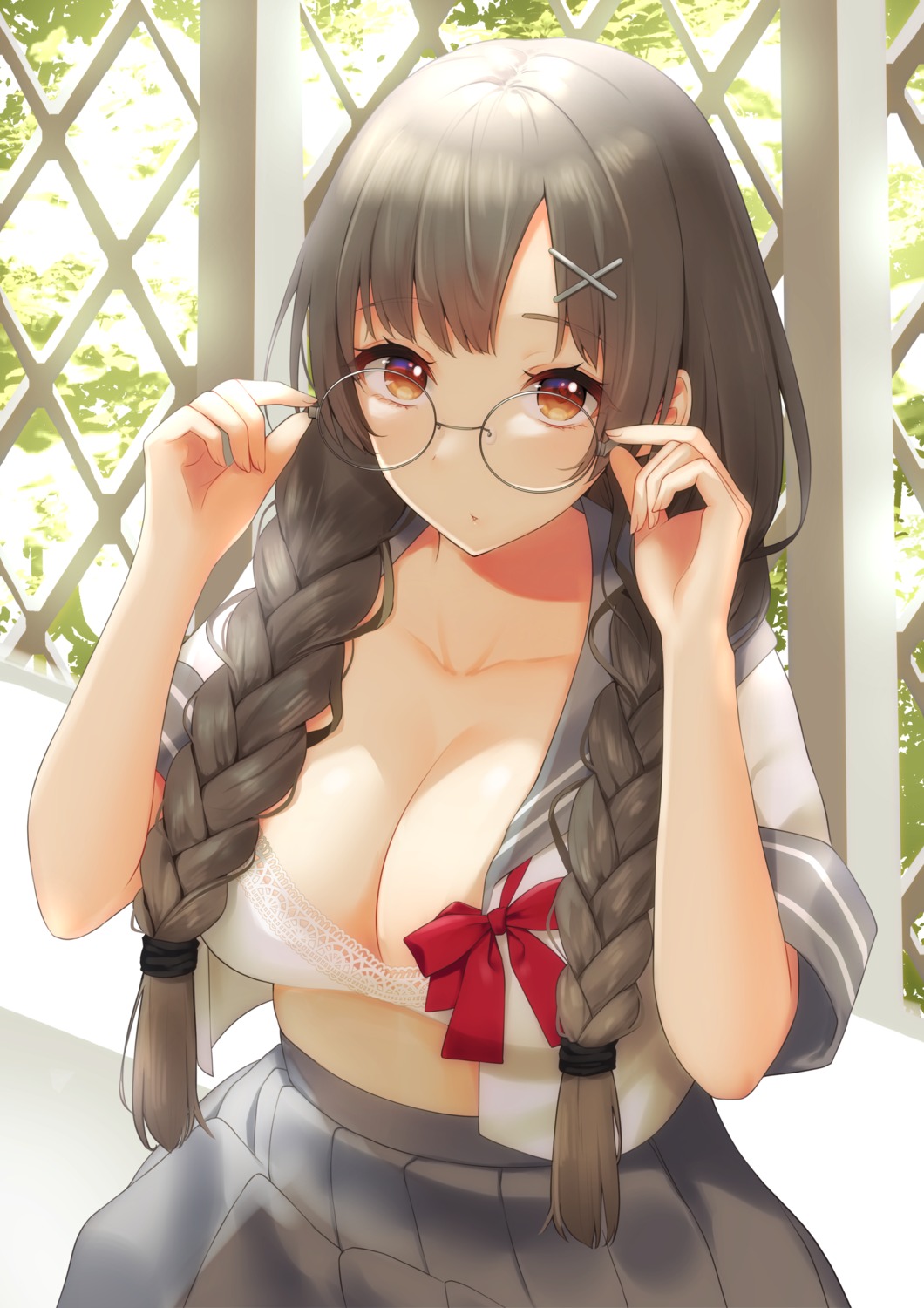 bra cleavage megane open_shirt seifuku yamamura_umi