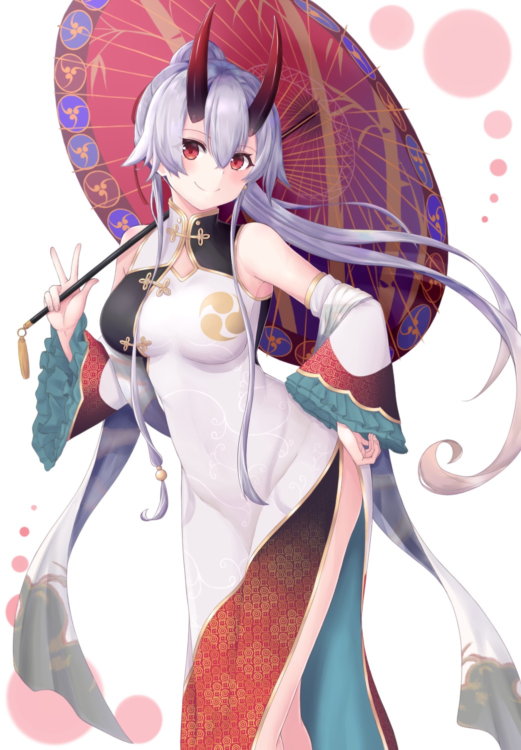 chinadress fate/grand_order horns minoshi tomoe_gozen_(fate/grand_order) umbrella