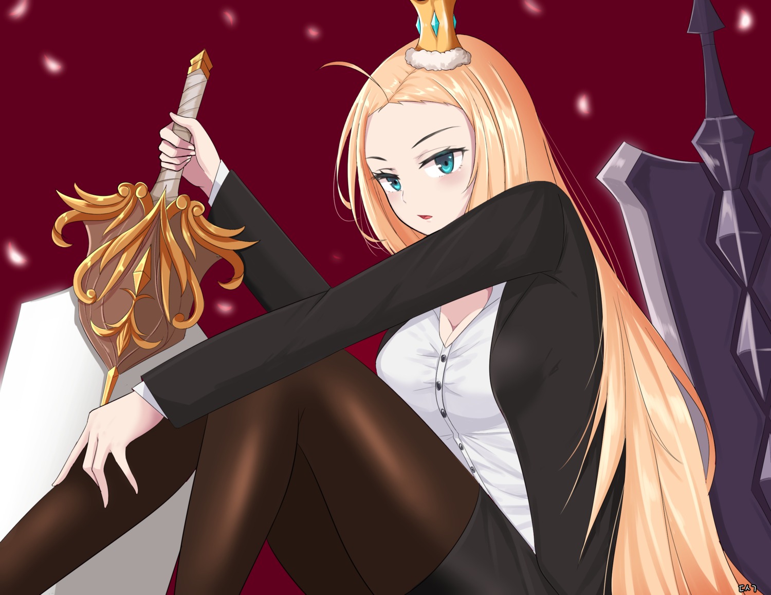 business_suit charlotte_(epic7) cleavage epic7 pantyhose sword twomoon