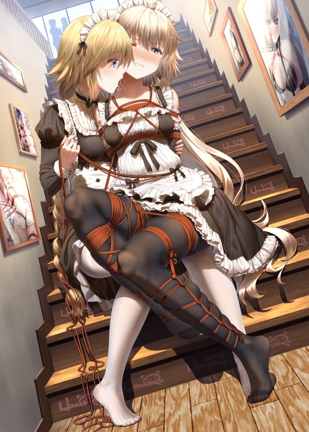 bondage fate/grand_order haneru jeanne_d'arc jeanne_d'arc_(alter)_(fate) jeanne_d'arc_(fate) maid pantyhose yuri