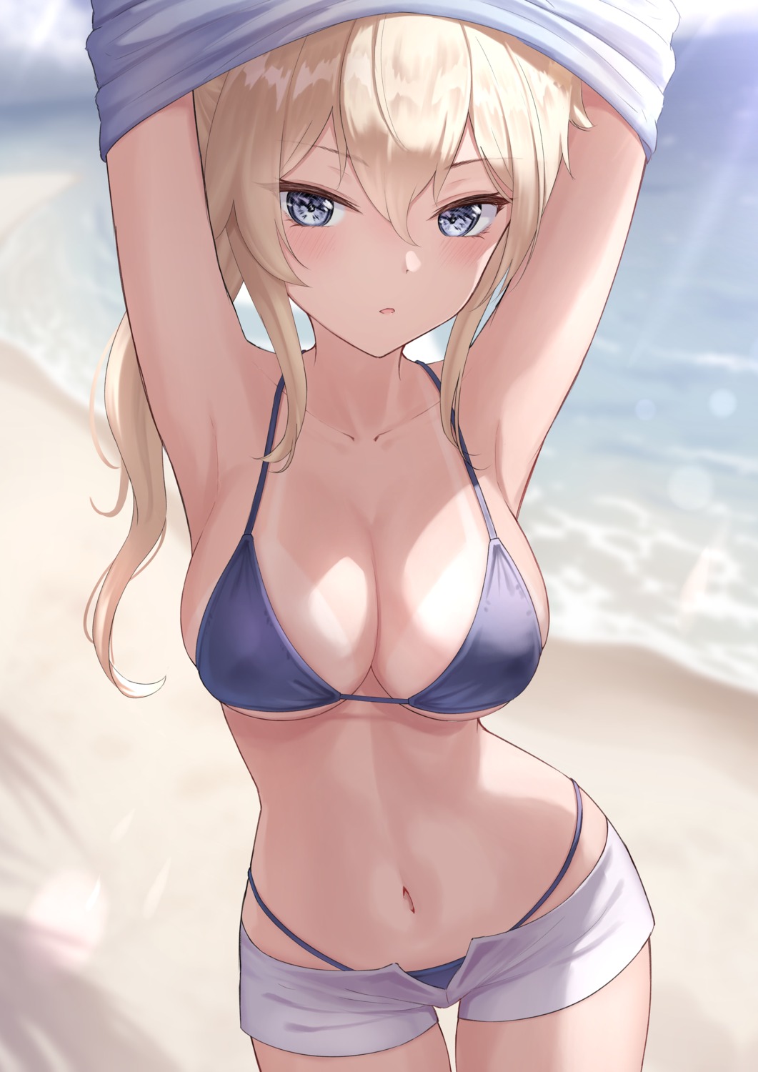 bikini erect_nipples genshin_impact jean_(genshin_impact) marinesnow shirt_lift swimsuits tan_lines