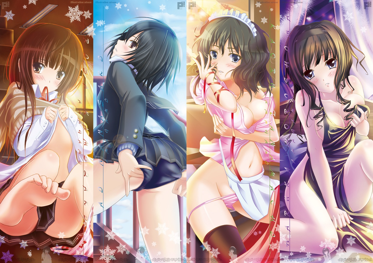 amagami ass feet kamizaki_risa morishima_haruka naked_apron nanasaki_ai nisson open_shirt pantsu panty_pull shirt_lift tanamachi_kaoru thighhighs