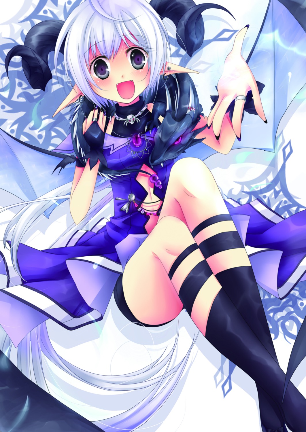 dress horns kuro_tsumugi_kanae monster_girl pointy_ears wings