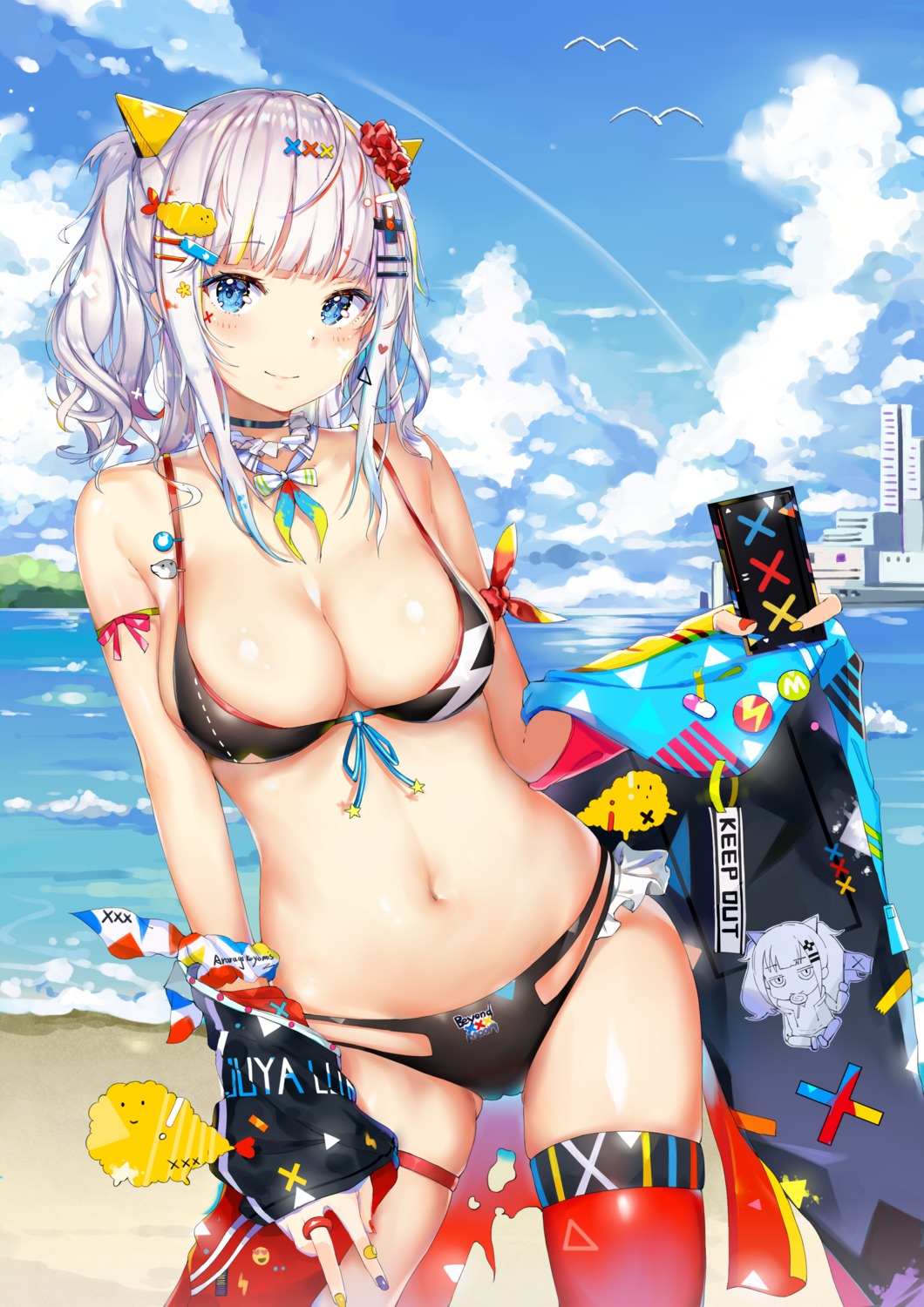 artist_revision bikini cleavage garter kaguya_luna kiriko_(araragikoyomi) swimsuits the_moon_studio thighhighs