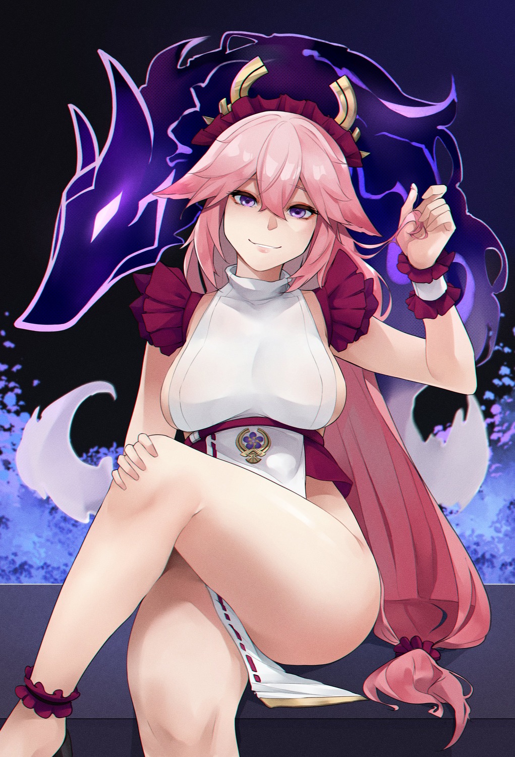 animal_ears genshin_impact japanese_clothes kitsune no_bra noir_(4chan) nopan yae_miko