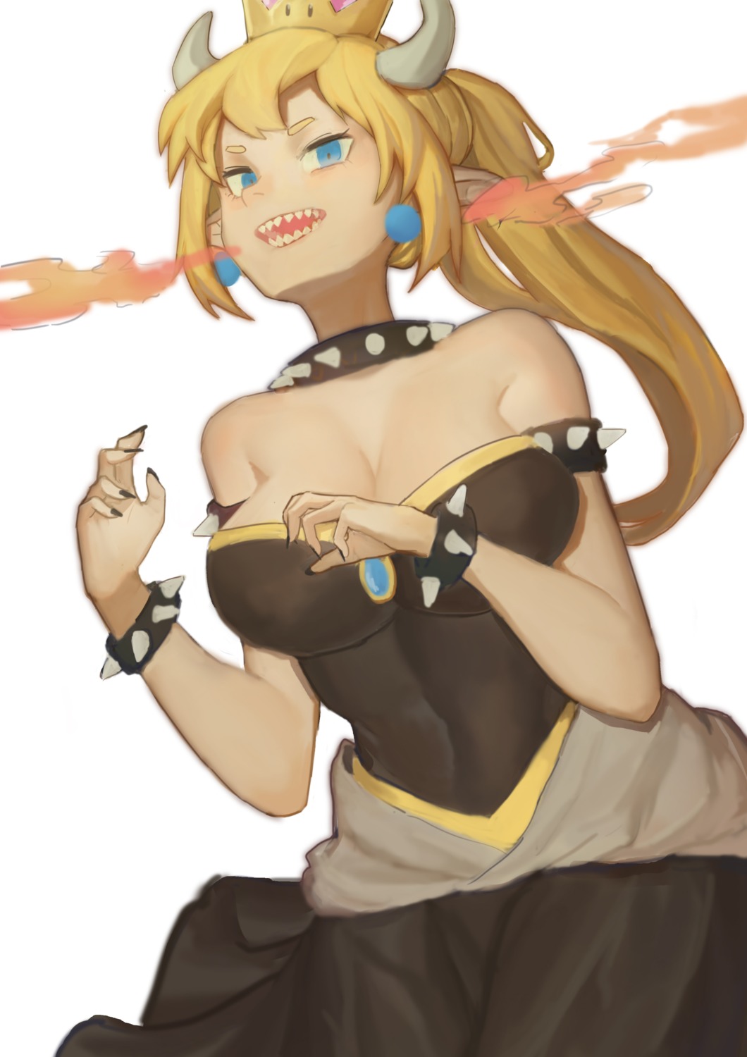 bowsette cleavage cutye dress horns new_super_mario_bros._u_deluxe pointy_ears