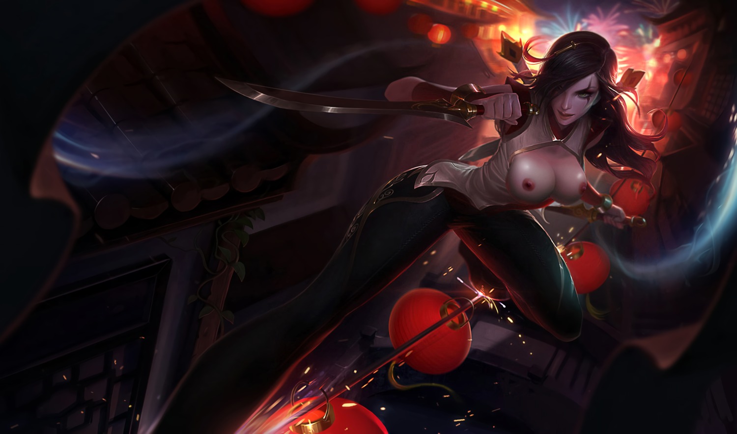 breasts katarina_du_couteau league_of_legends nipples no_bra tagme