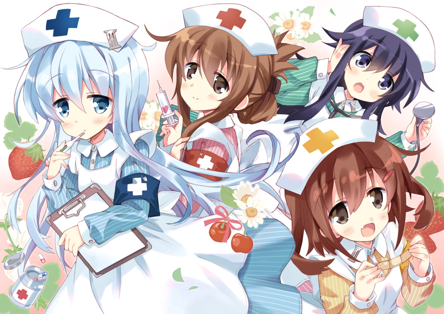 akatsuki_(kancolle) bandaid hibiki_(kancolle) hizuki_yayoi ikazuchi_(kancolle) inazuma_(kancolle) kantai_collection nurse