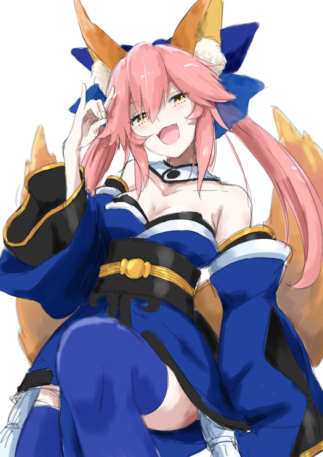 animal_ears cleavage fate/grand_order japanese_clothes laika tail tamamo_no_mae thighhighs