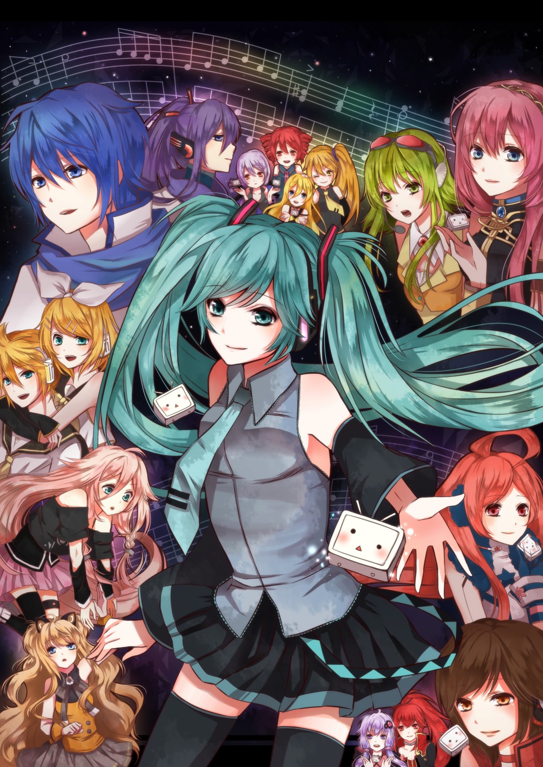 akita_neru cul gumi hatsune_miku headphones ia_(vocaloid) kagamine_len kagamine_rin kaito kamui_gakupo kasane_teto lily_(vocaloid) megurine_luka meiko miki_(vocaloid) seeu thighhighs tsukumo_(an-mar) utau vocaloid yowane_haku yuzuki_yukari