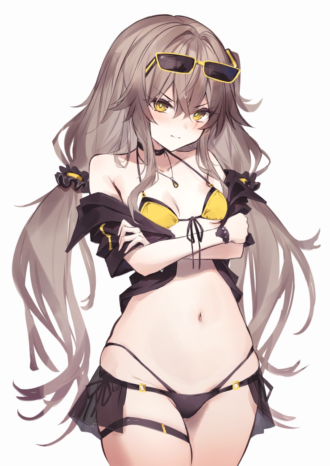 bikini bikini_top diieru garter girls_frontline megane open_shirt see_through swimsuits thong ump45_(girls_frontline)