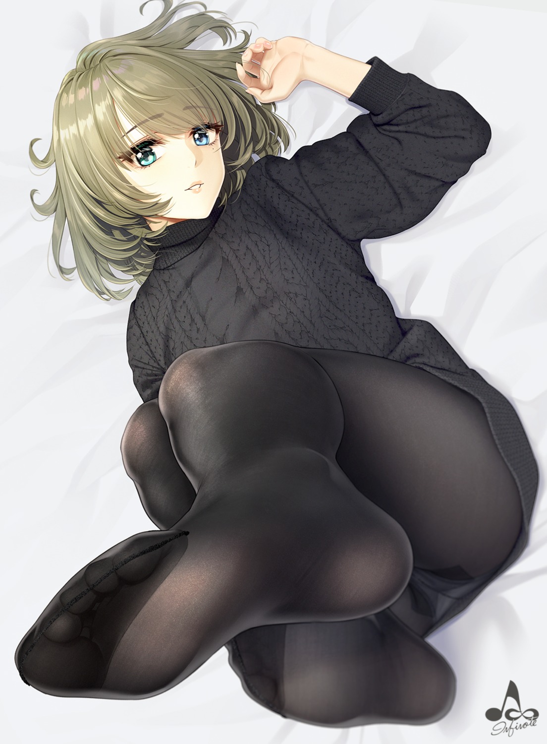 dress feet heterochromia infinote pantsu pantyhose skirt_lift sweater takagaki_kaede the_idolm@ster the_idolm@ster_cinderella_girls