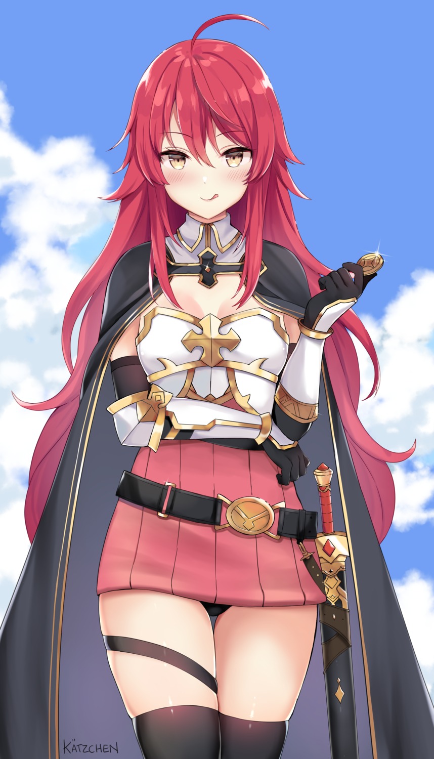 armor cleavage garter kaetzchen pantsu sword thighhighs