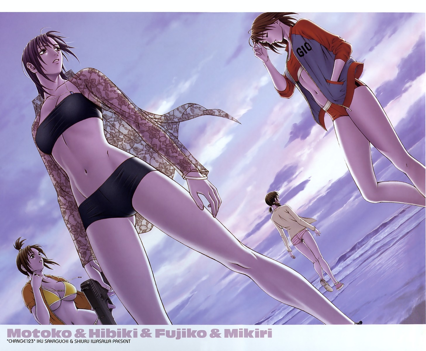 ass bikini cameltoe change123 cleavage fixed fujiko gettou_motoko hibiki_(change123) iwasawa_shiuri megane mikiri open_shirt see_through swimsuits underboob