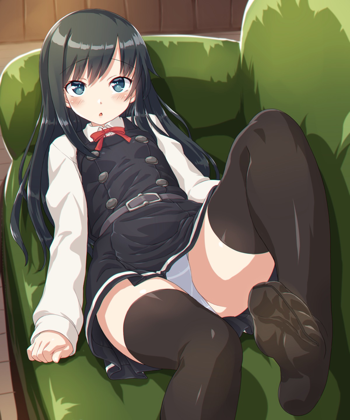 asashio_(kancolle) dd_(ijigendd) feet kantai_collection loli pantsu seifuku skirt_lift thighhighs