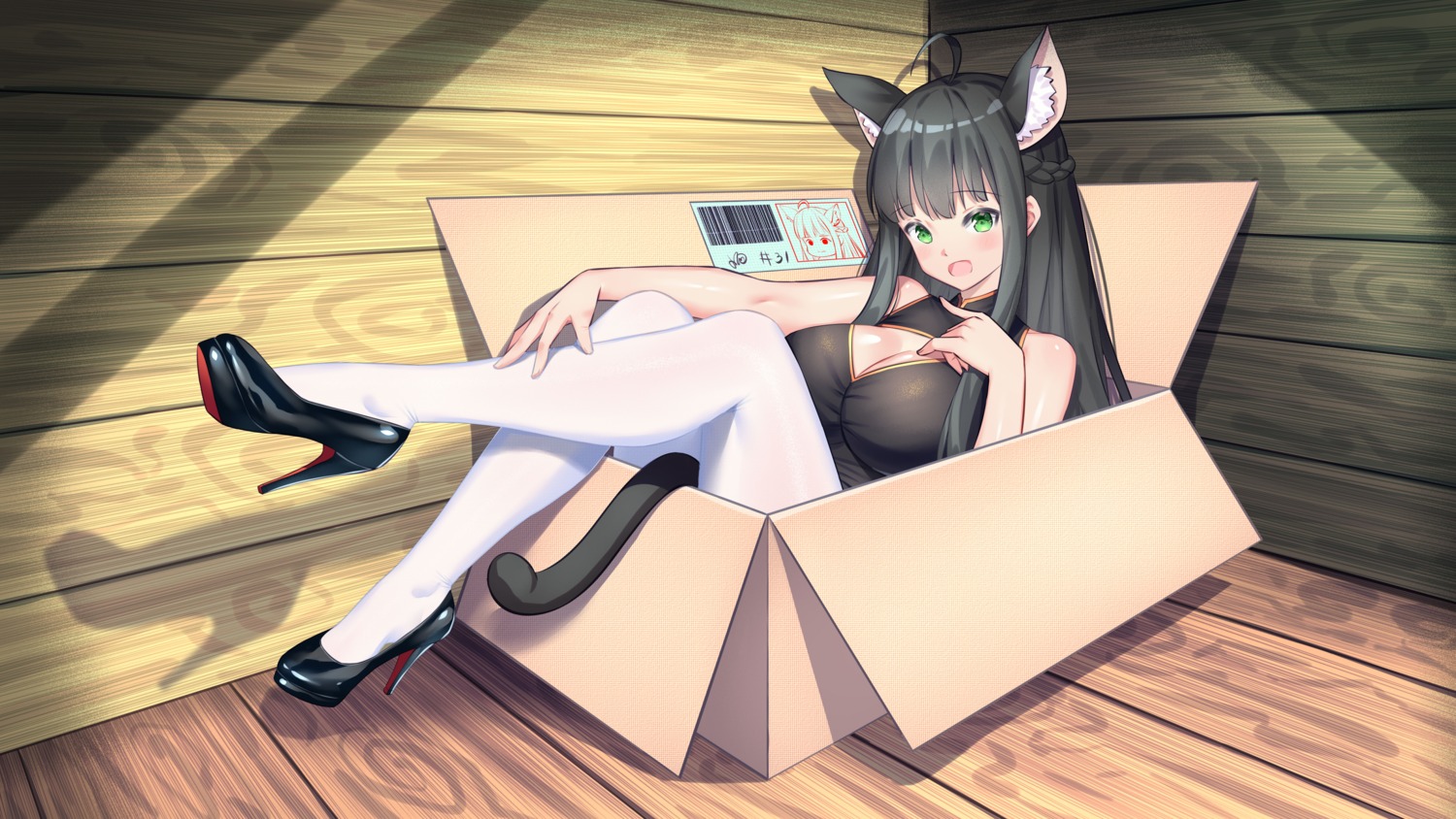 animal_ears asian_clothes cleavage heels konishi_(565112307) nekomimi pantyhose tail