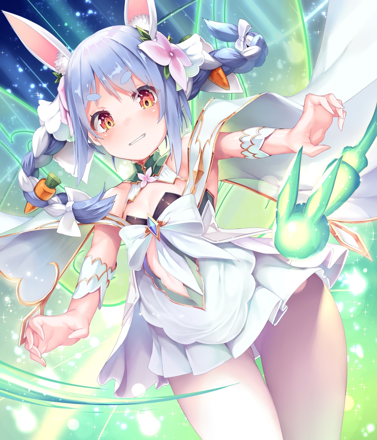 animal_ears bra bunny_ears cosplay hololive kokkoro mogmog pantsu princess_connect princess_connect!_re:dive skirt_lift usada_pekora