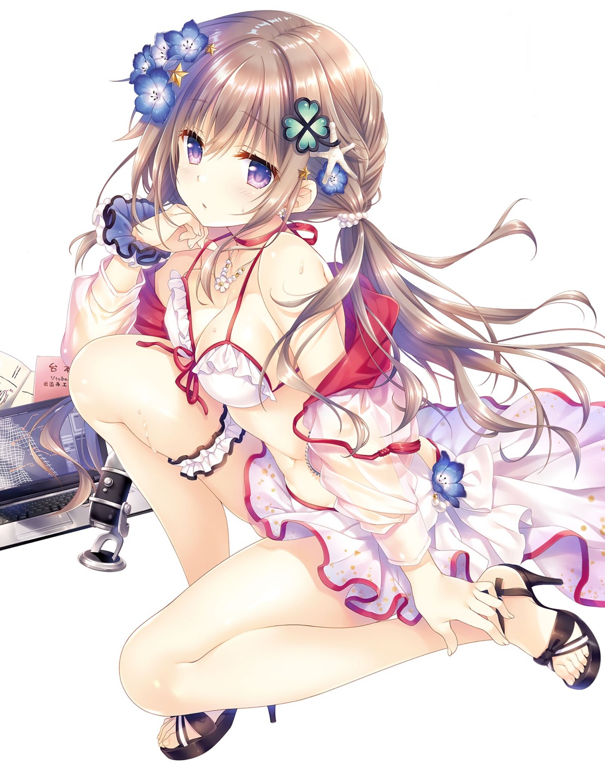 bikini_top cleavage detexted dousei_kara_hajimaru_otaku_kanojo_no_tsukurikata garter heels nishina_kokoro open_shirt see_through swimsuits tatekawa_mako