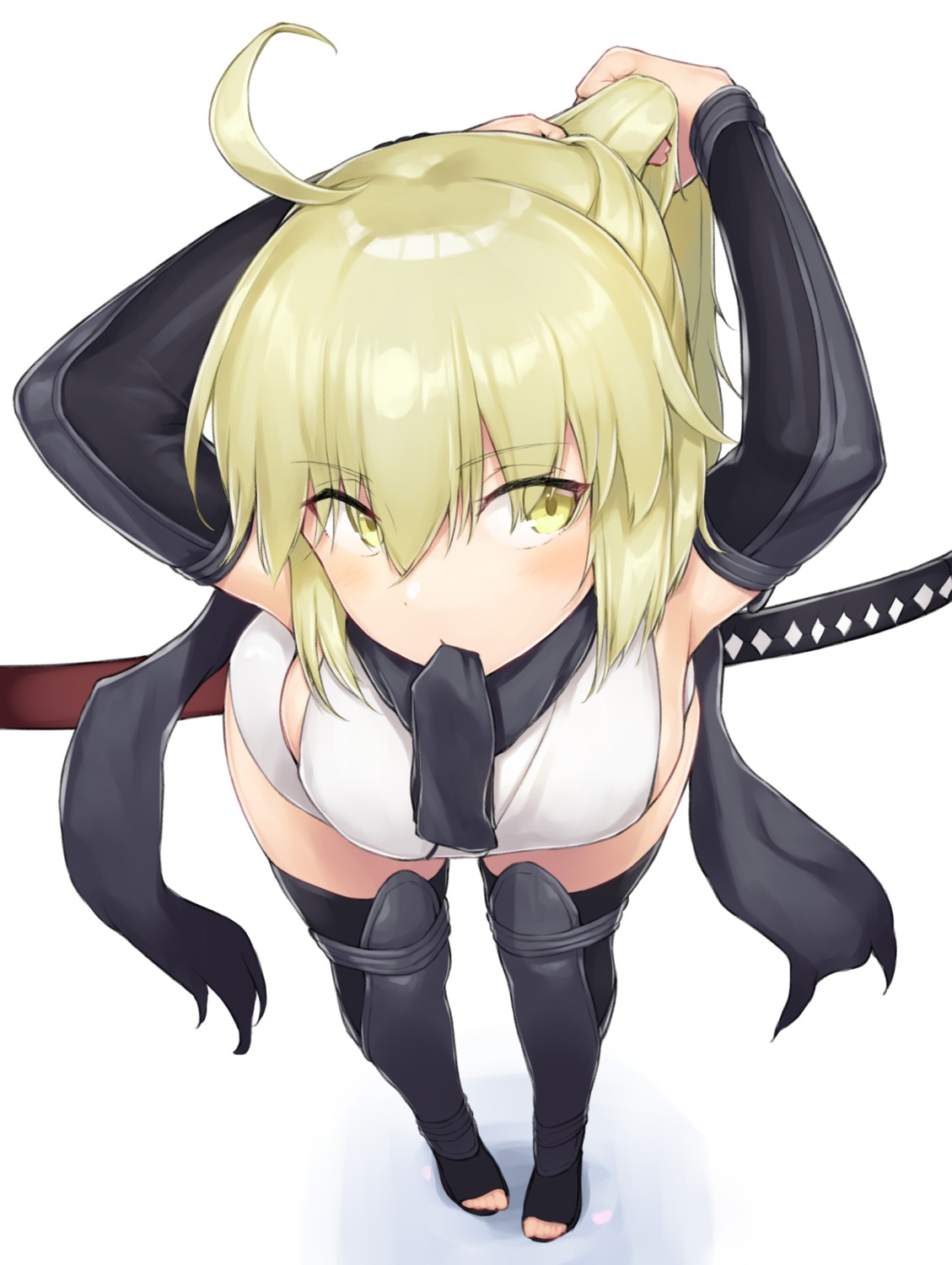 dabuki fate/grand_order japanese_clothes okita_souji_(fate) sword thighhighs