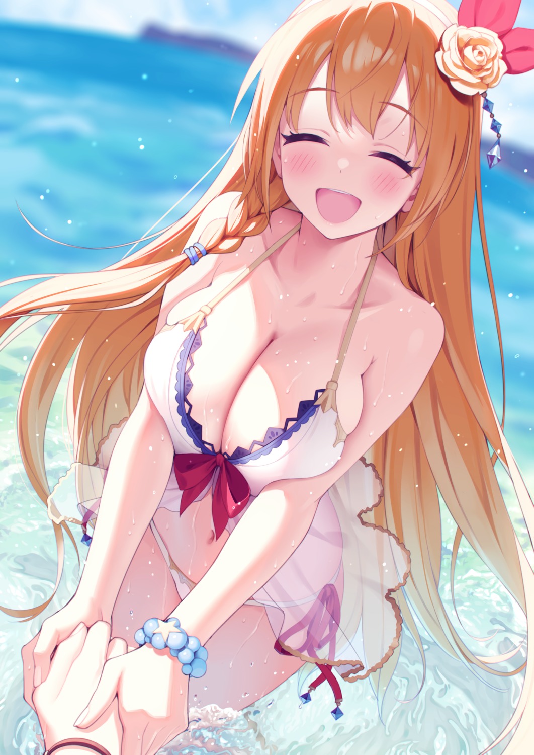 bikini cleavage lunch pecorine princess_connect princess_connect!_re:dive see_through swimsuits wet