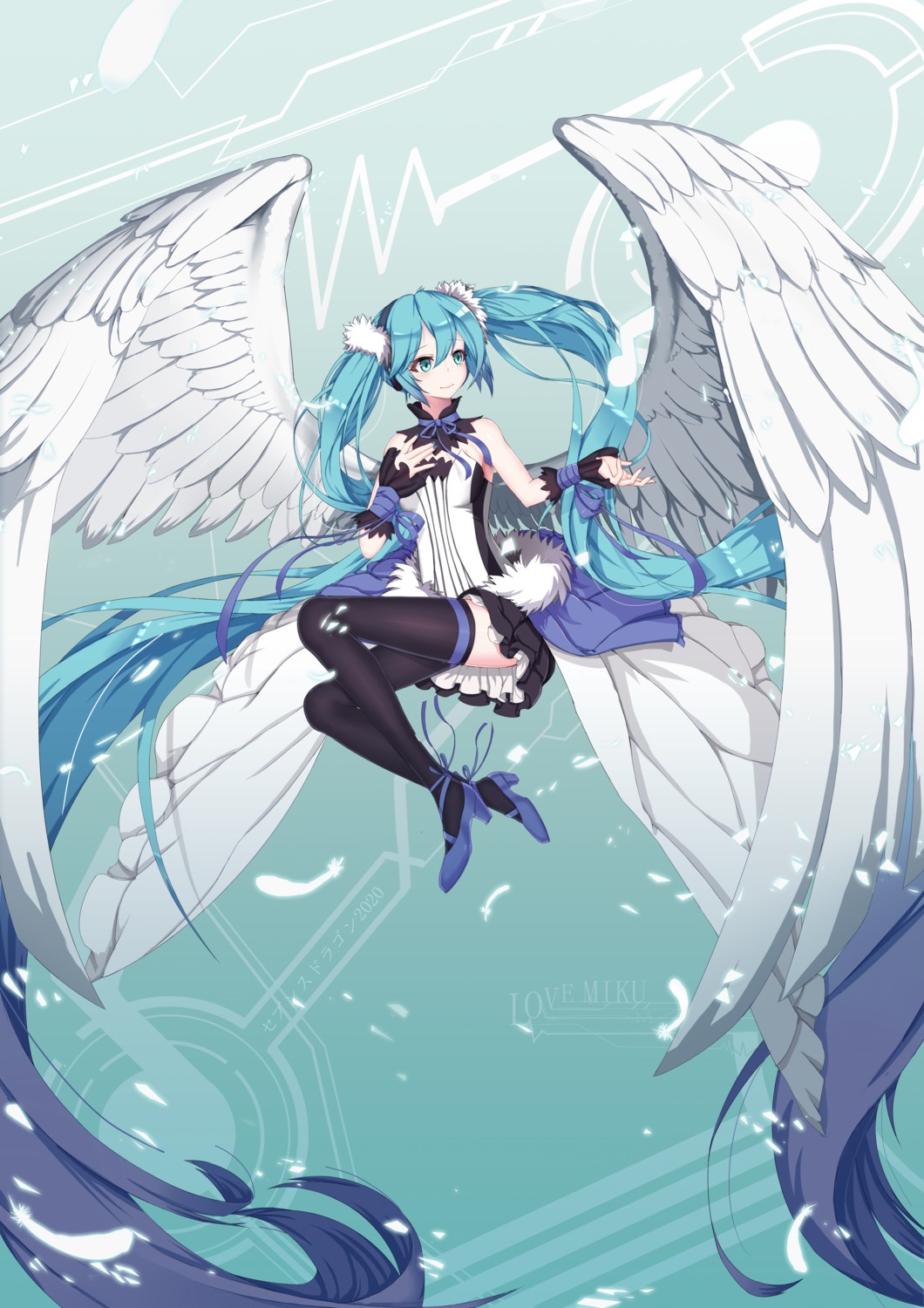 7th_dragon 7th_dragon_2020 dress hatsune_miku heels sugar_sound thighhighs vocaloid wings