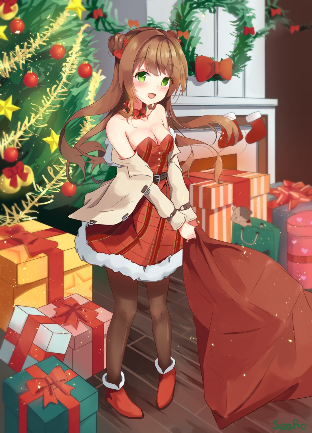 christmas cleavage dress girls_frontline pantyhose rfb_(girls_frontline) seero