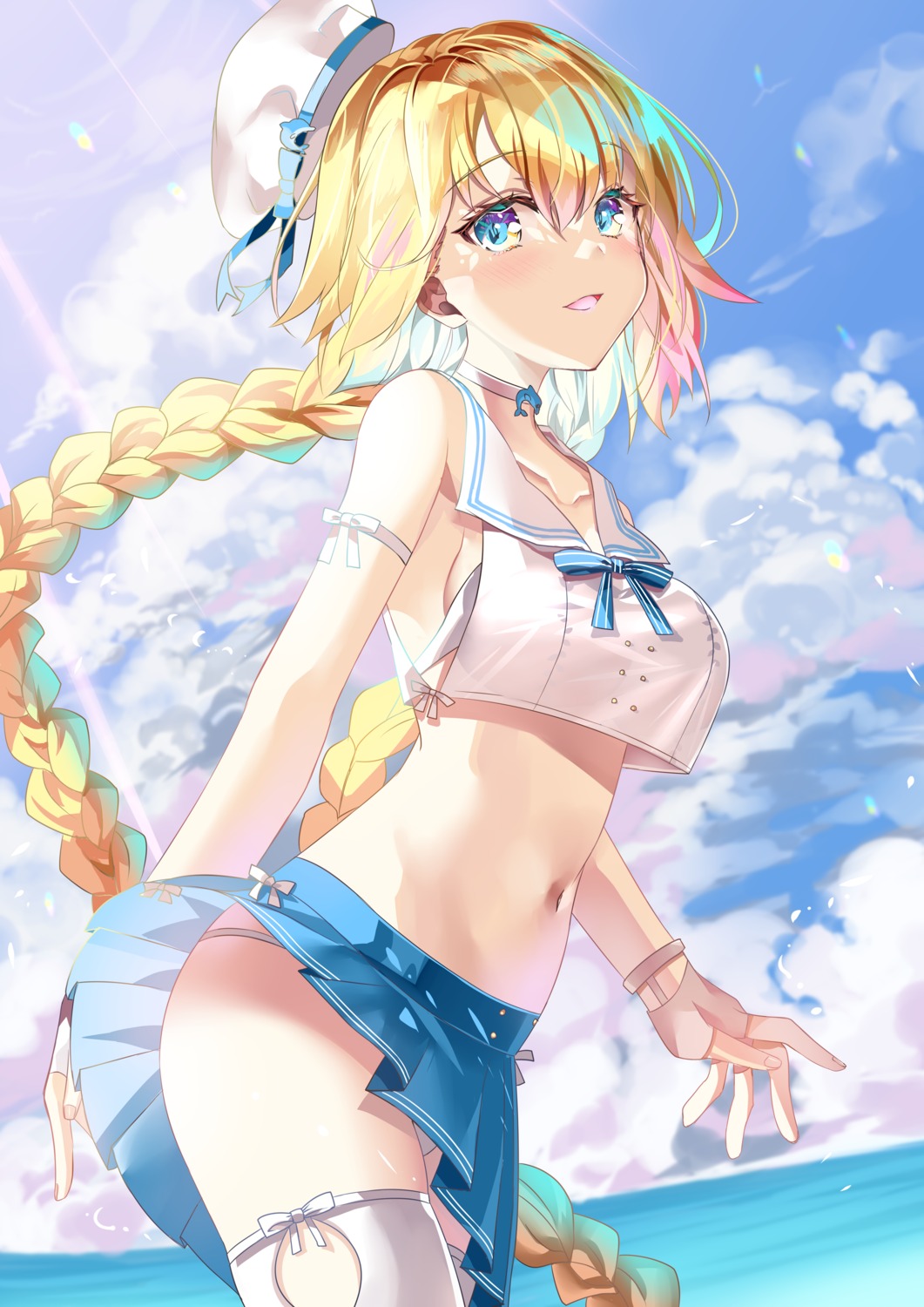 bikini fate/grand_order jeanne_d'arc jeanne_d'arc_(fate) seifuku sho_(runatic_moon) skirt_lift swimsuits thighhighs