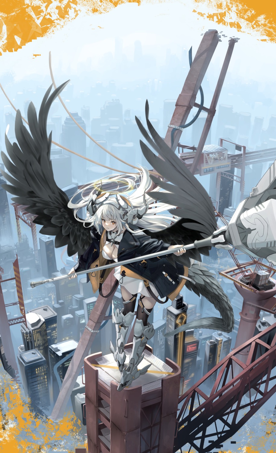 angel armor horns murasame_hachiman no_bra stockings tail thighhighs weapon wings