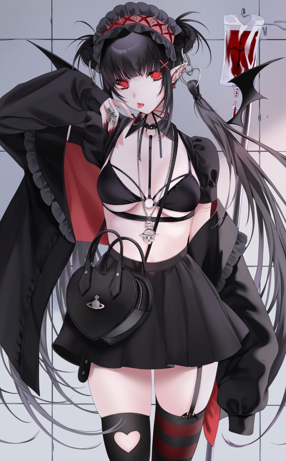 bikini_top blood gothic_lolita lolita_fashion ompf pointy_ears stockings swimsuits thighhighs wings