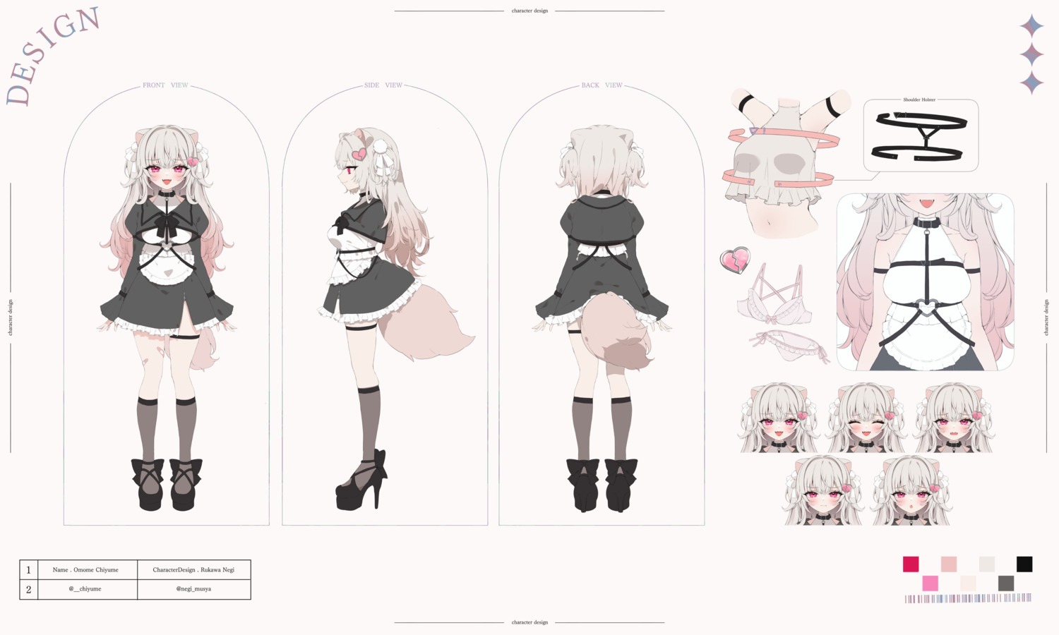 animal_ears bandaid bra character_design expression garter heels namagome_negi omome_chiyume pantsu string_panties tail