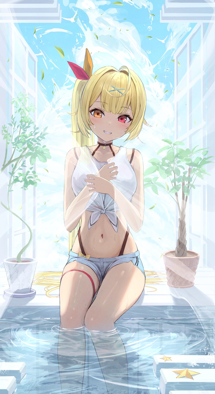 garter heterochromia hidulume hoshikawa_sara nijisanji pantsu wet