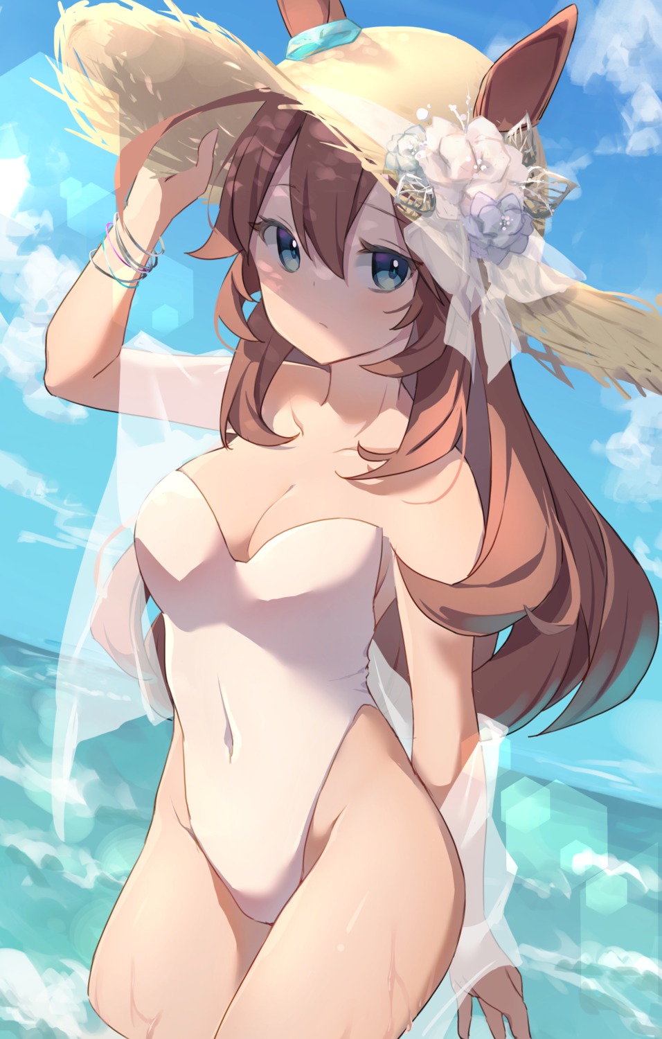 animal_ears mihono_bourbon_(umamusume) nut_megu swimsuits uma_musume_pretty_derby wet