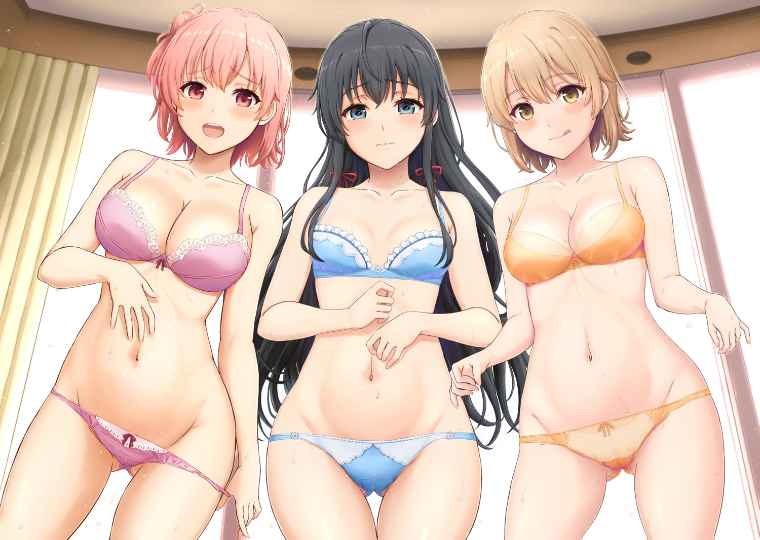 bra cameltoe inanaki_shiki isshiki_iroha pantsu panty_pull undressing wet yahari_ore_no_seishun_lovecome_wa_machigatteiru. yuigahama_yui yukinoshita_yukino