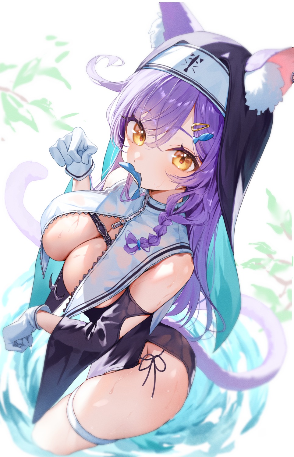 animal_ears garter misekiss nekomimi no_bra nun see_through tail wet wet_clothes