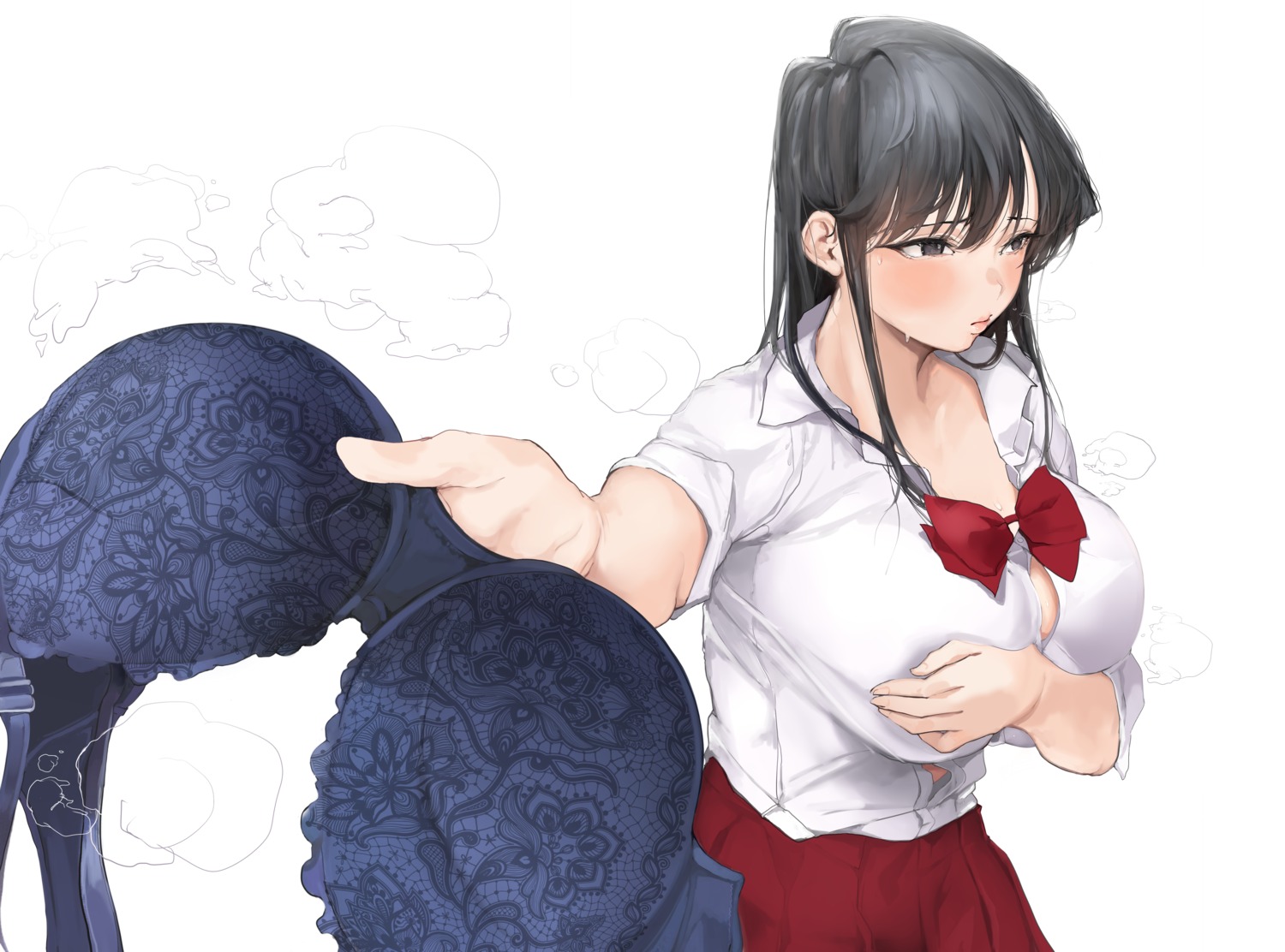 bra breast_hold komi-san_wa_komyushou_desu. komi_shouko ogata_mamimi open_shirt seifuku