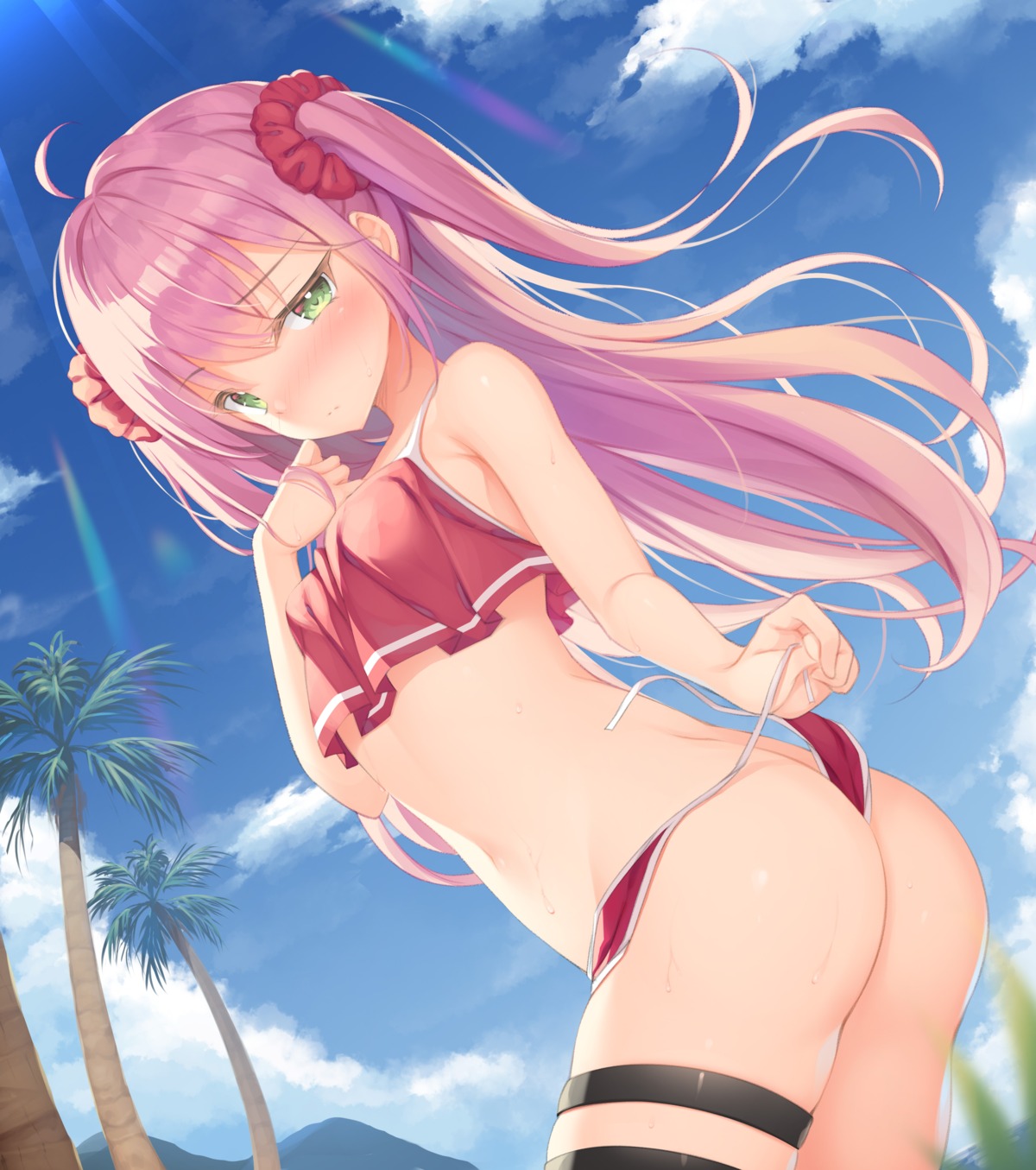 ass bikini garter panty_pull shinigami_(tukiyomiikuto) swimsuits thighhighs thong undressing