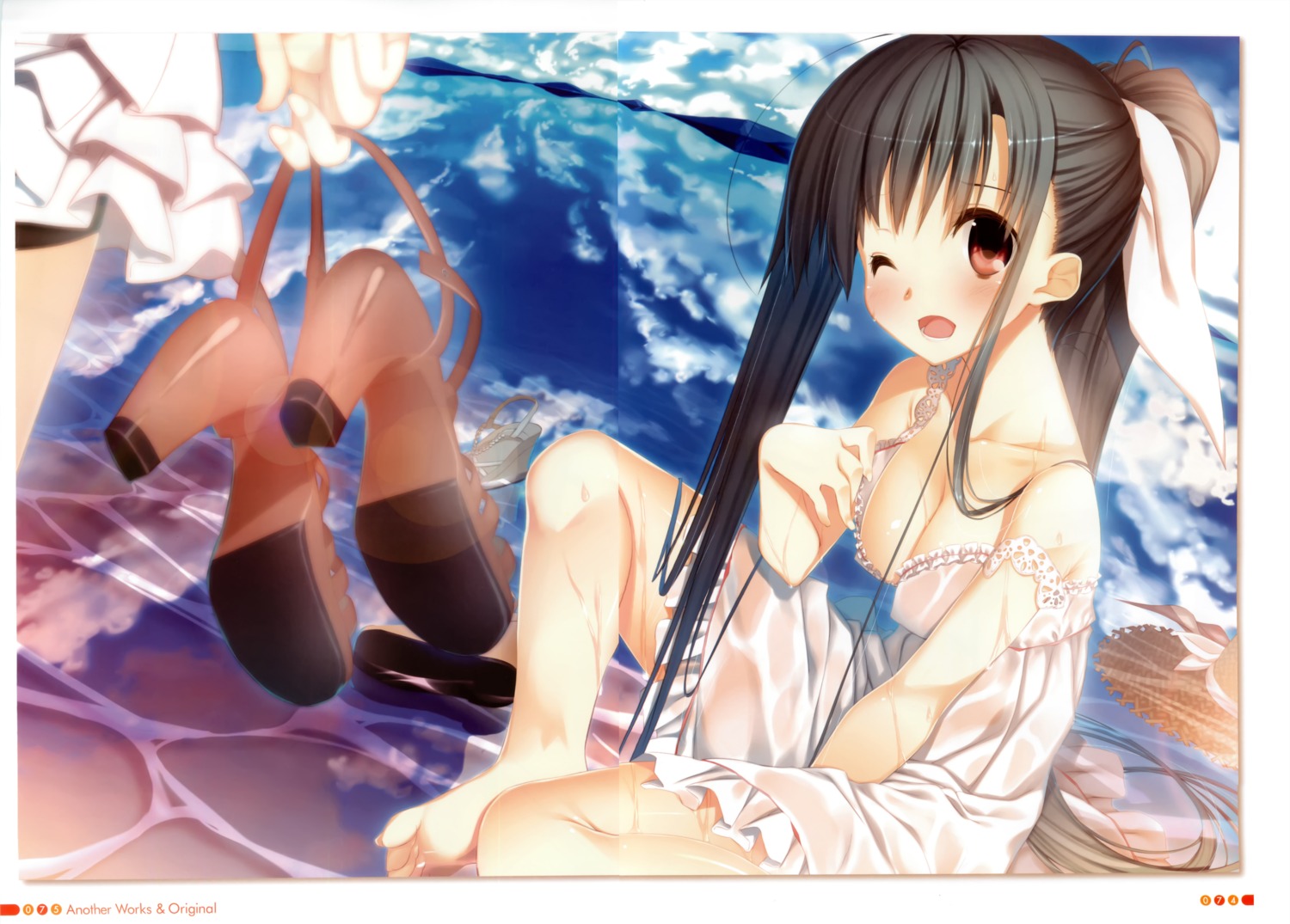 cleavage crease dress feet heels kagome no_bra see_through wet_clothes