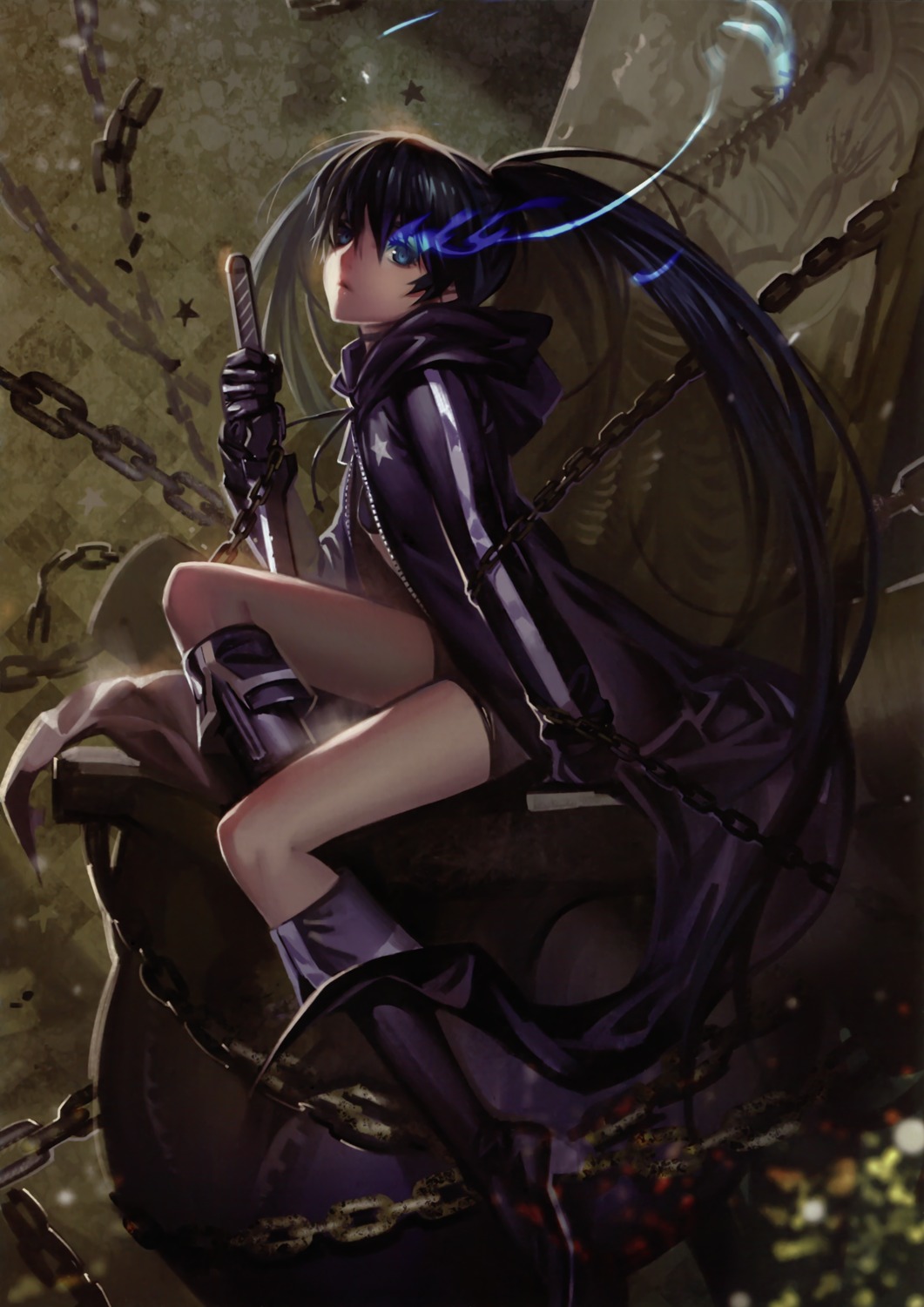 alphonse black_rock_shooter black_rock_shooter_(character) sword vocaloid white_datura