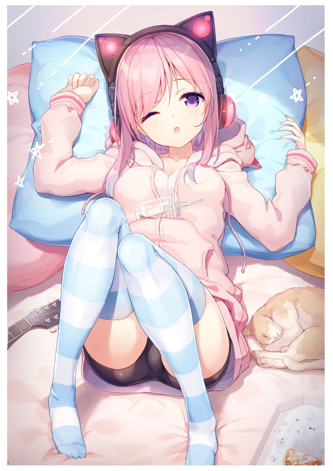 animal_ears headphones nijihashi_sora thighhighs