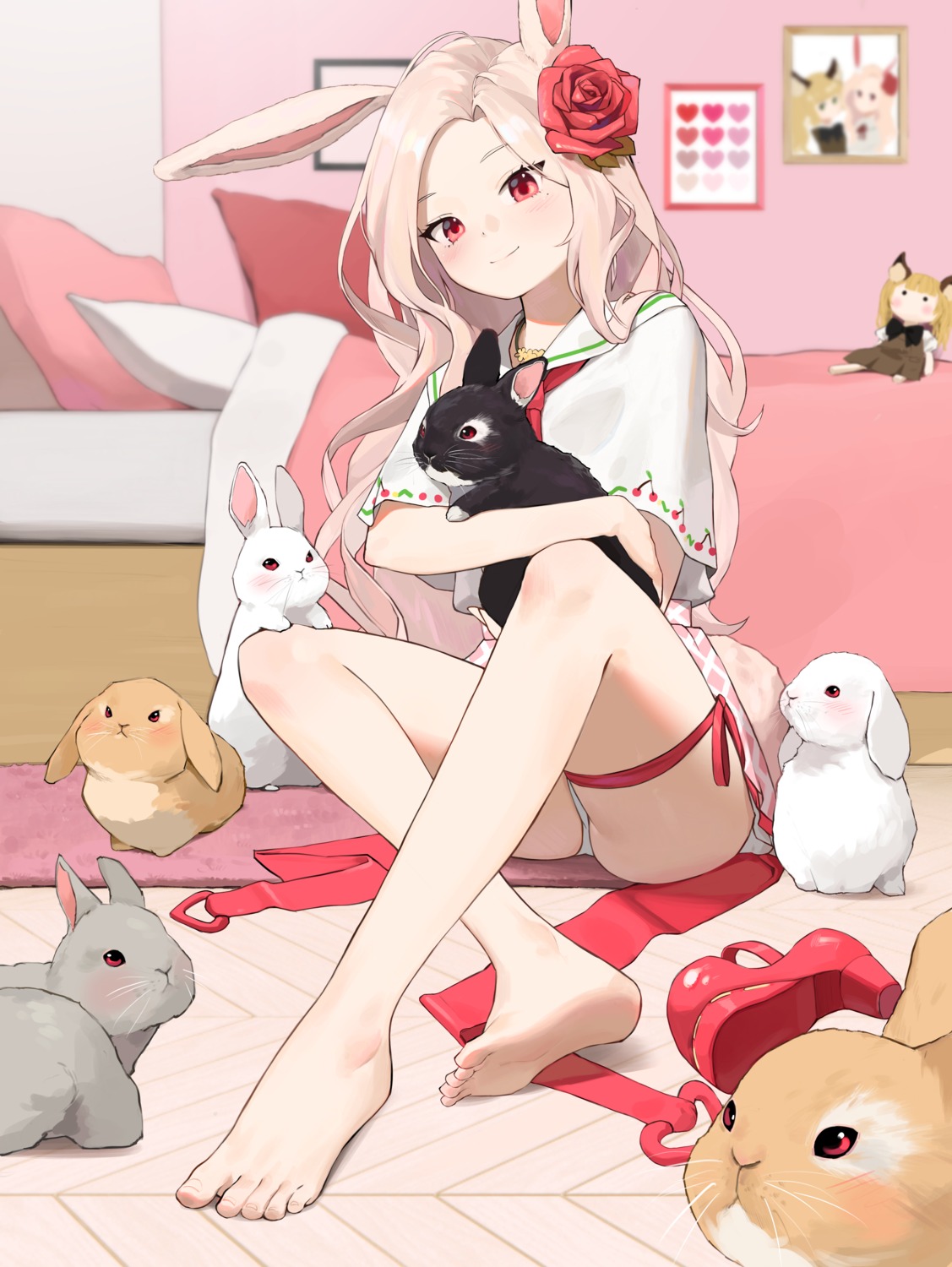 animal_ears bodiedwile bunny_ears feet garter pantsu ryu_aram skirt_lift tail thong