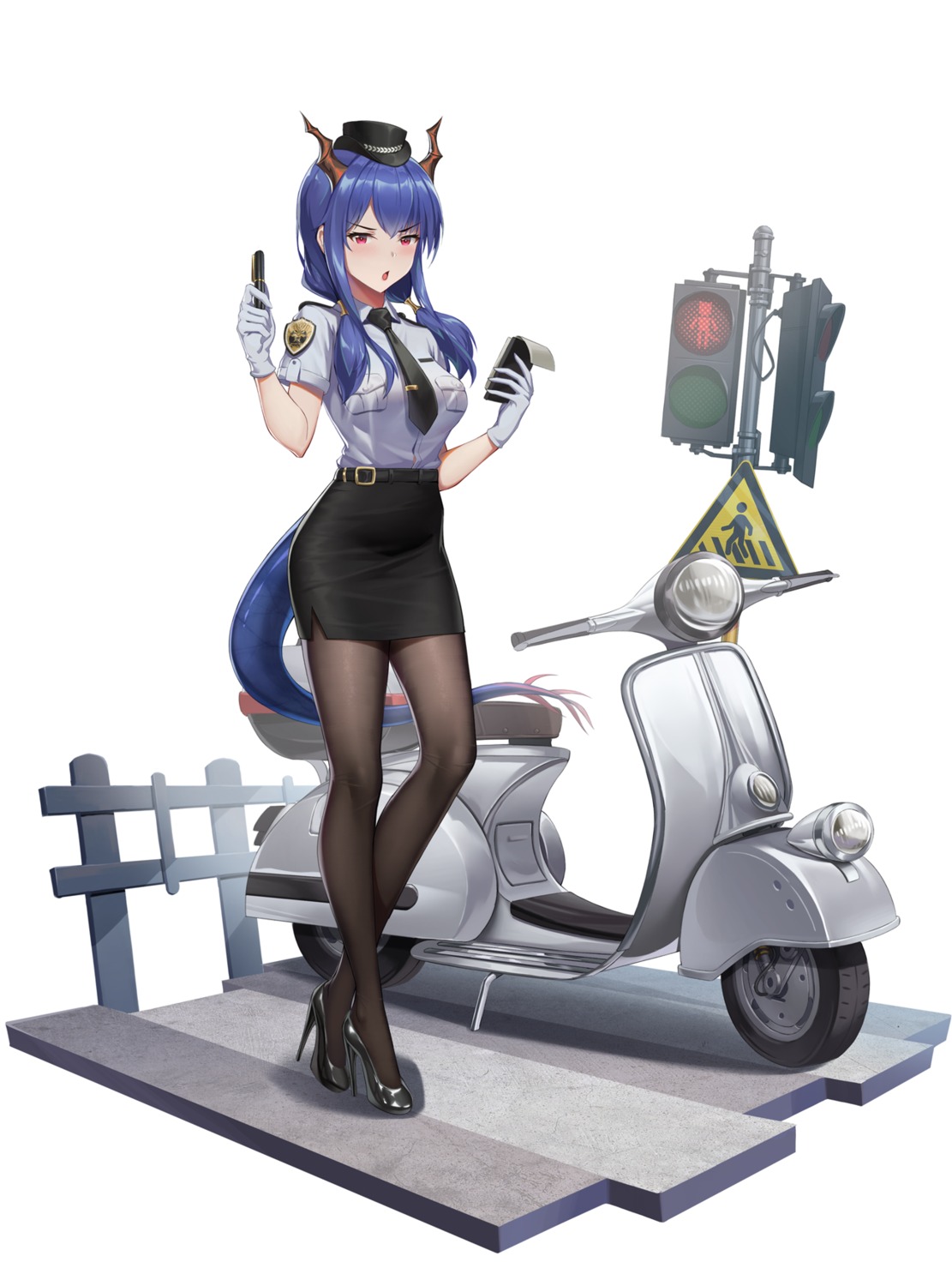 arknights ch'en_(arknights) heels horns kurosara pantyhose police_uniform tail uniform