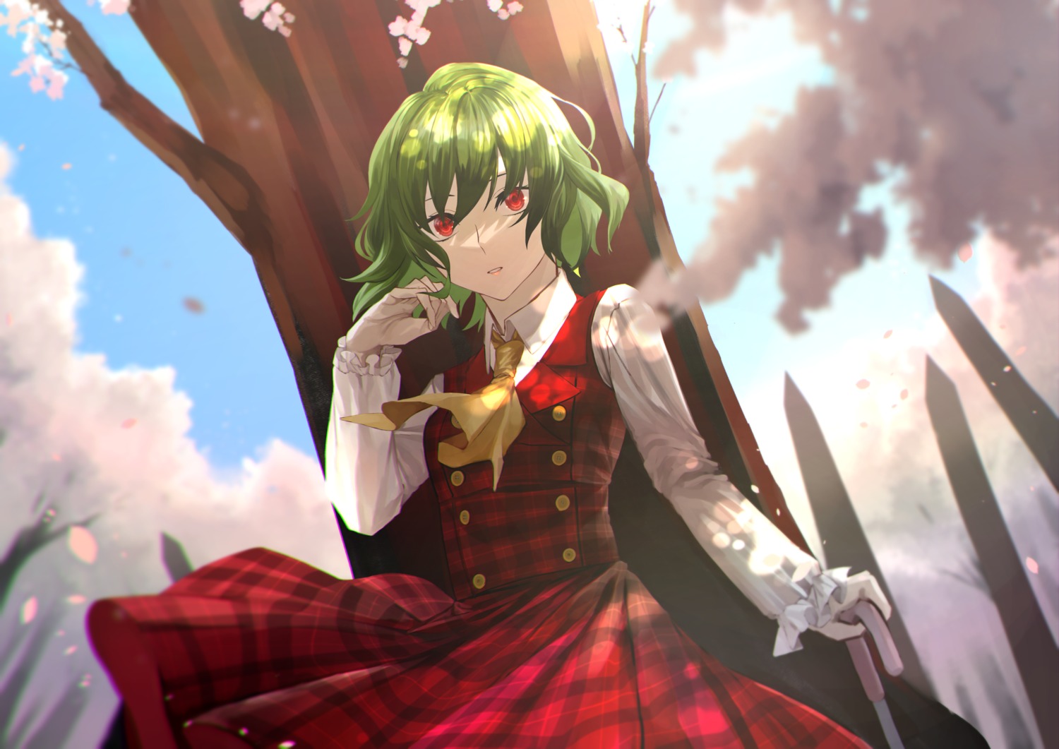 dress kazami_yuuka otoshiro_kosame skirt_lift touhou