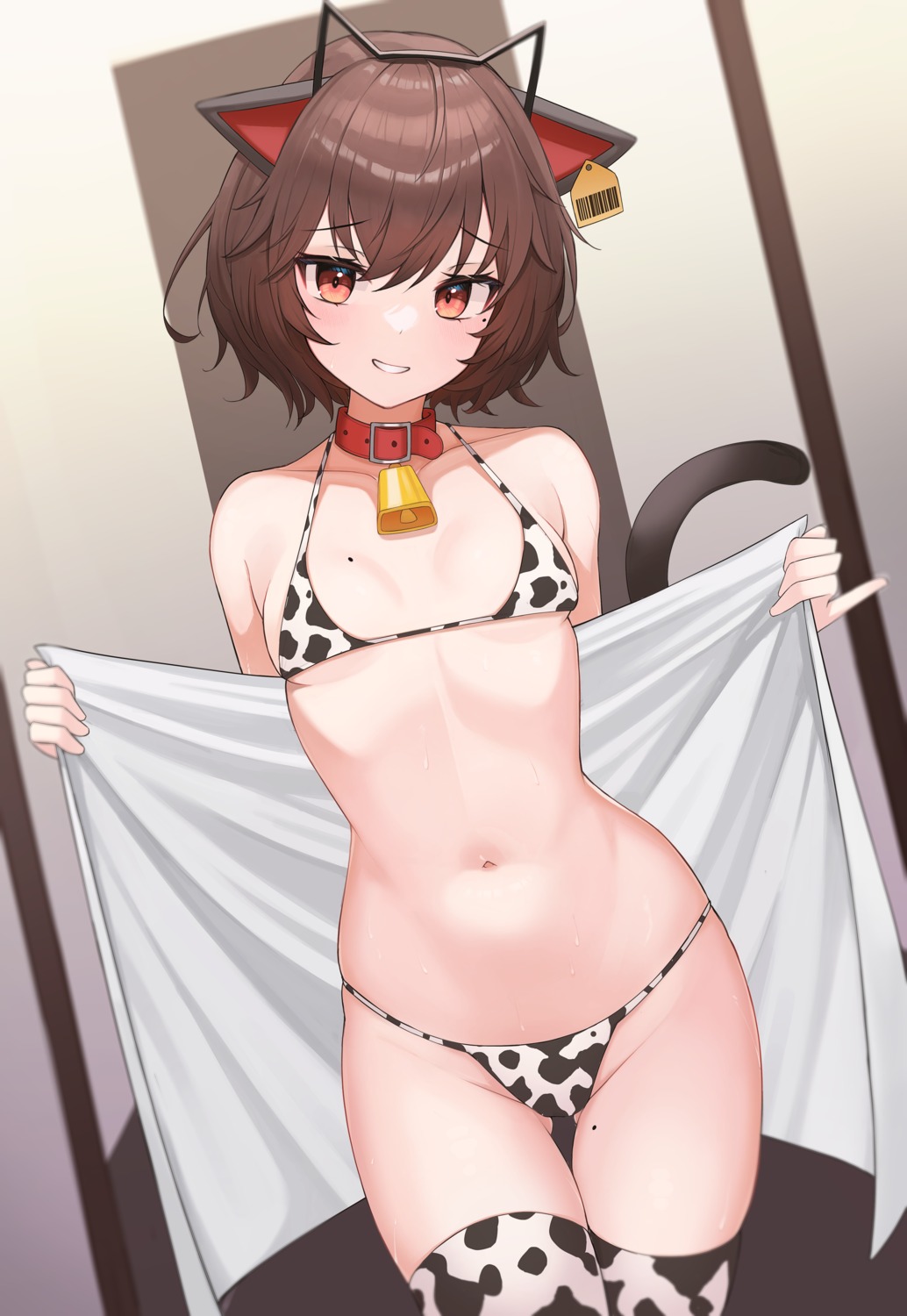 animal_ears bikini nekomimi pipipipyu prunechi swimsuits tail thighhighs towel