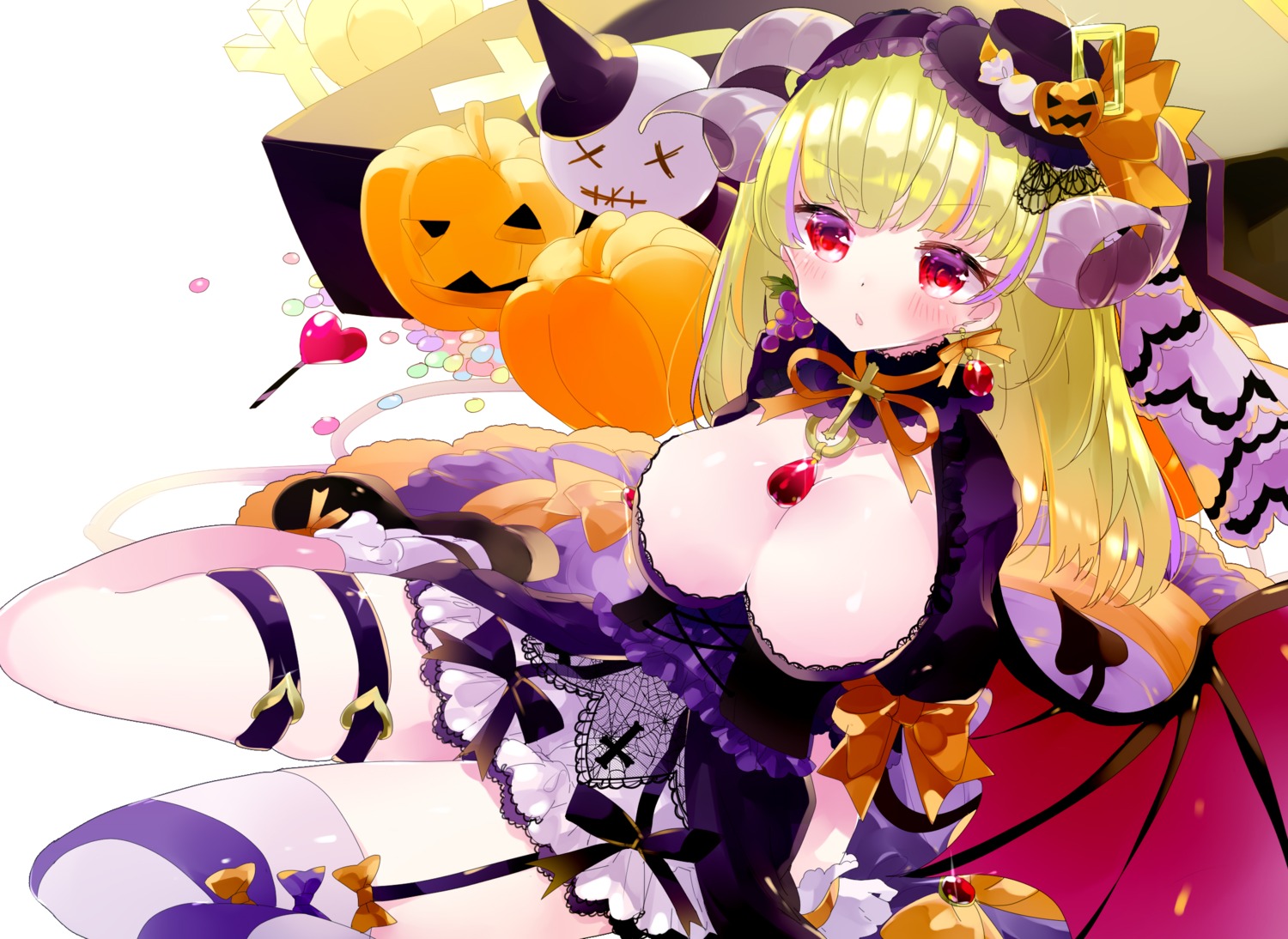 cleavage dress garter gothic_lolita halloween horns lolita_fashion remimim stockings tail thighhighs wings