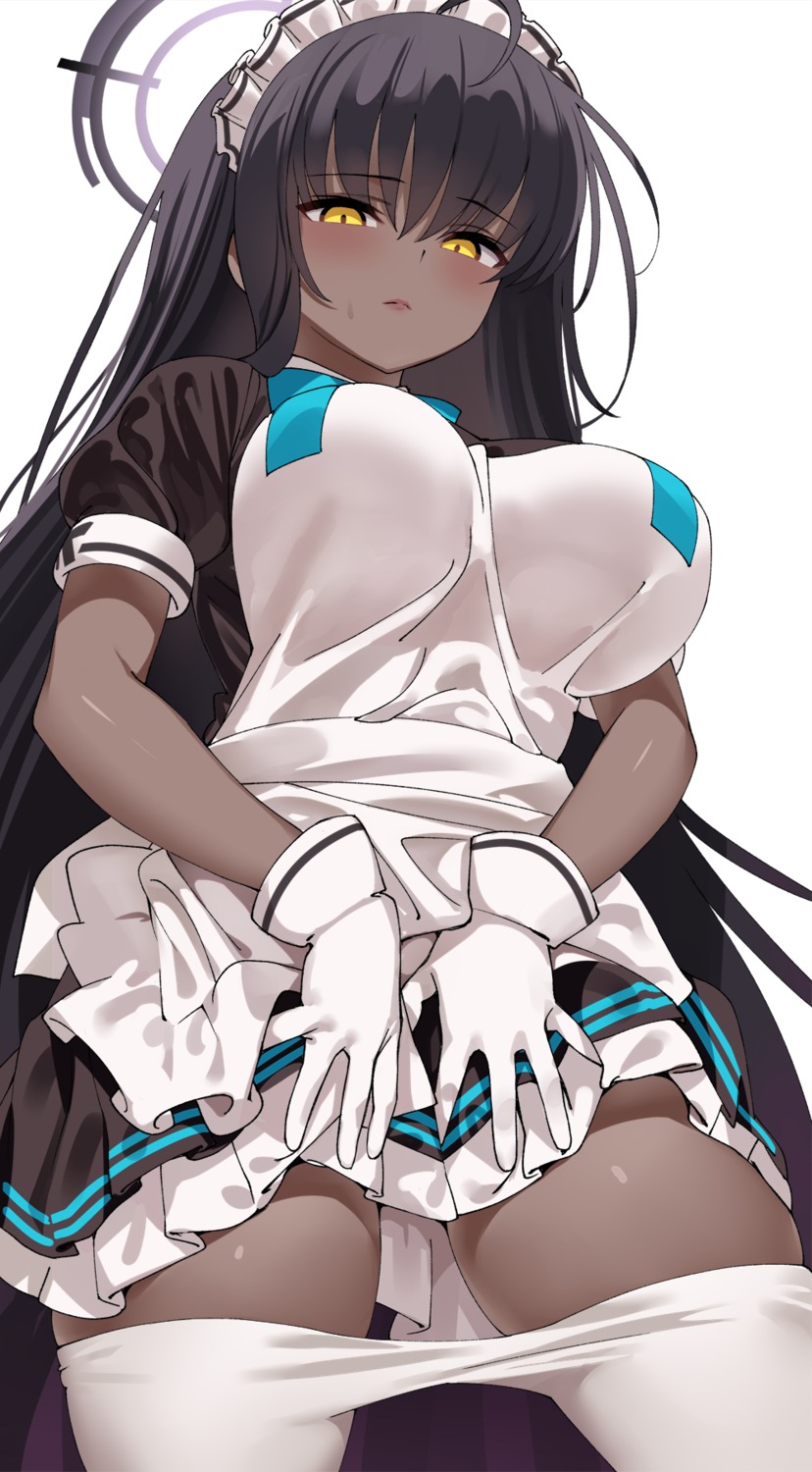 blue_archive halo kakudate_karin maid ndgd pantyhose skirt_lift