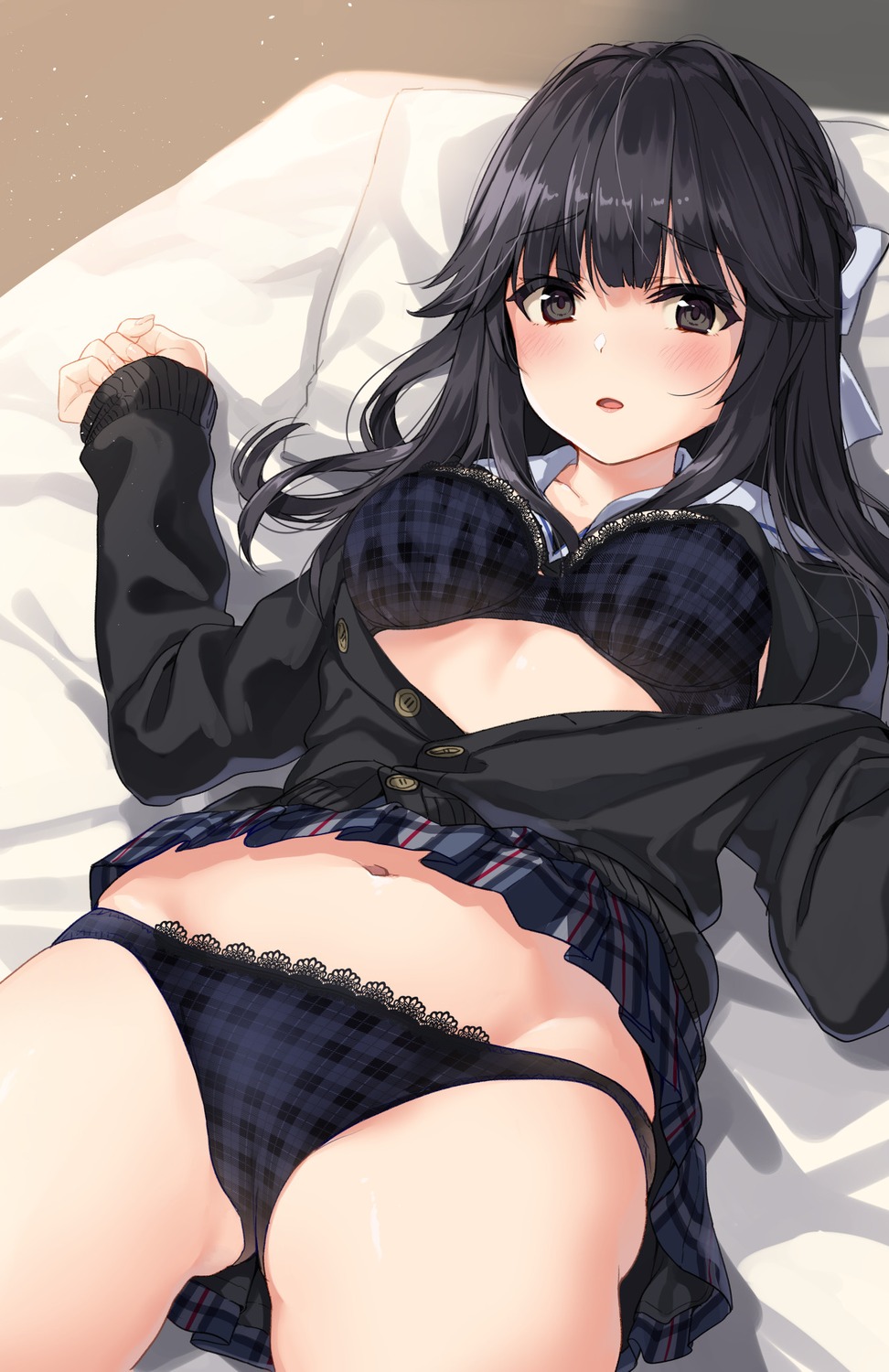 bra cameltoe open_shirt pantsu seifuku skirt_lift sweater unasaka