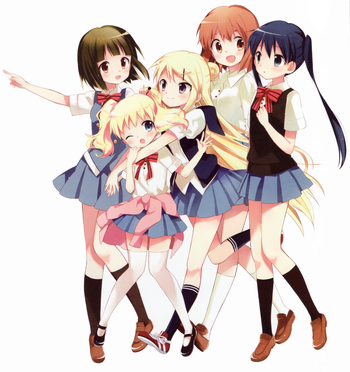 alice_cartelet hara_yui inokuma_youko kin'iro_mosaic komichi_aya kujou_karen oomiya_shinobu seifuku thighhighs